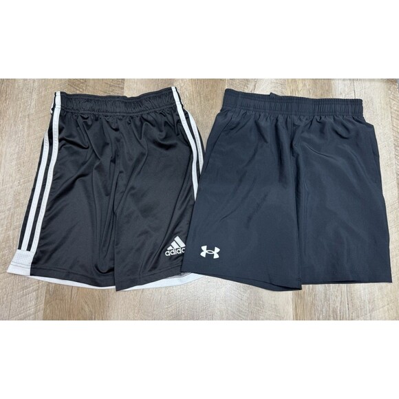 Lot Of 2 Under Armour & Adidas Athletic Shorts Boys M/L Elastic Waist Drawstring - Picture 1 of 11